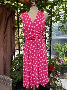 Ronni Nicole Hot Pink and White Polka Dot Sleeveless Midi Dress Size 12